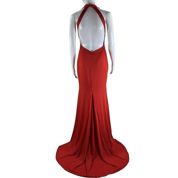 JJ"s House Red Size 4 Trumpet Mermaid V Neck Sweep Train Jersey Dress Siren - Picture 3 of 15